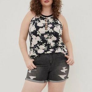 Torrid 1X LoveSick Goddess Neck Tank - Cotton Floral Black